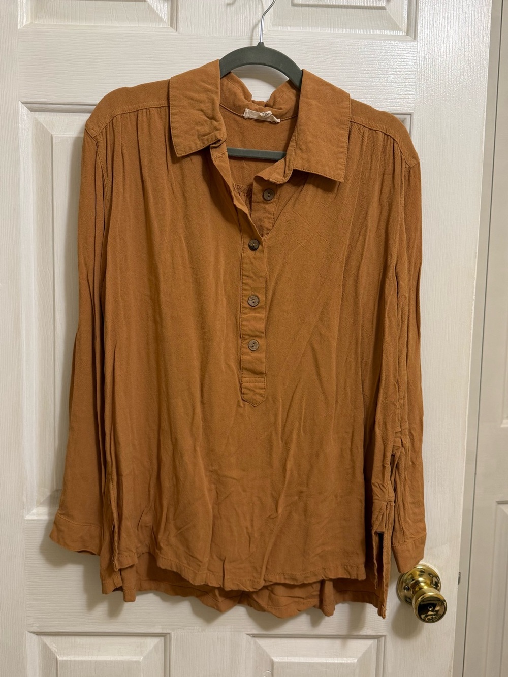 easel Long-Sleeve Button Placket Blouse in Rust